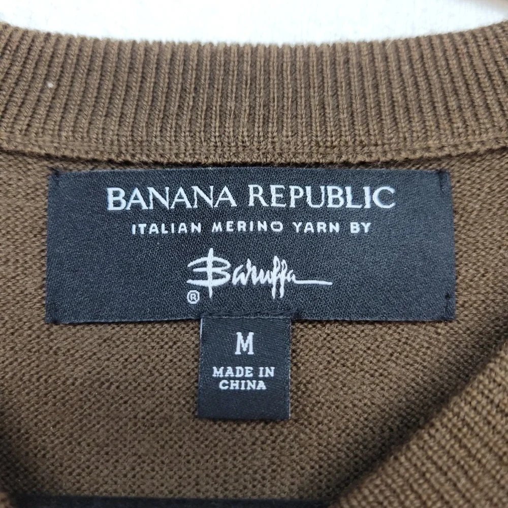 Banana Republic Sweater Men Medium Brown Classic Italian Merino Wool Raglan Knit